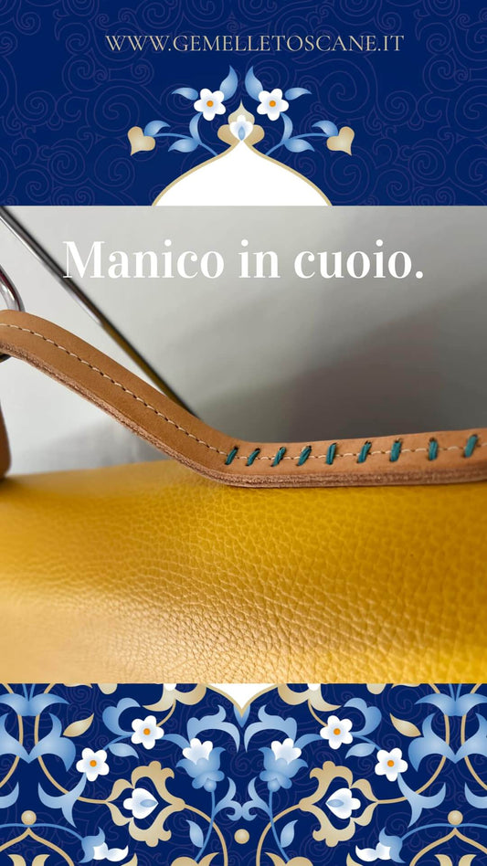 Cartella a tracolla gialla. Handcrafted bag, Yellow leather briefcase with leather handle.