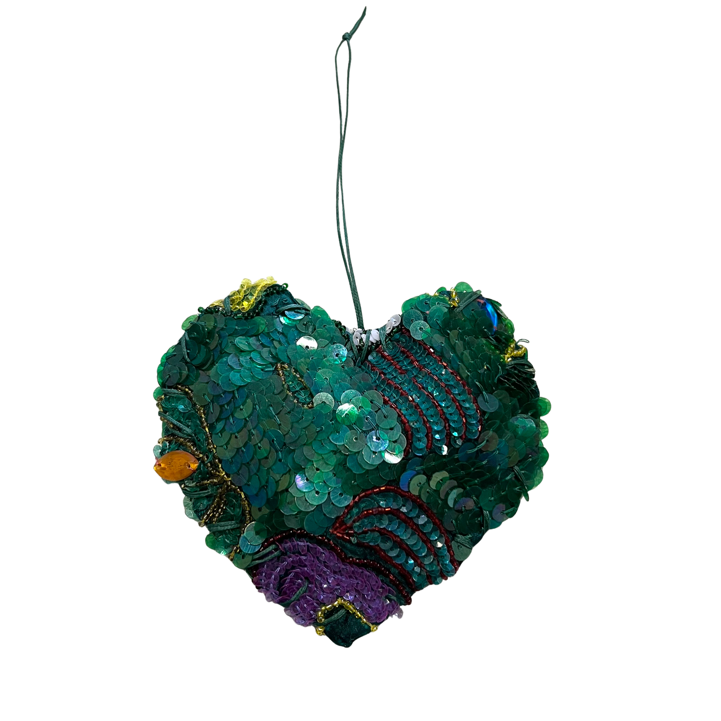 Decorazione cuore in pelle e tessuto con paillettes