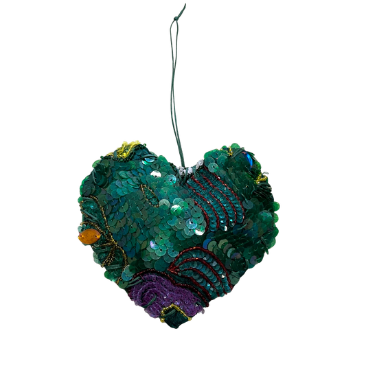 Decorazione cuore in pelle e tessuto con paillettes