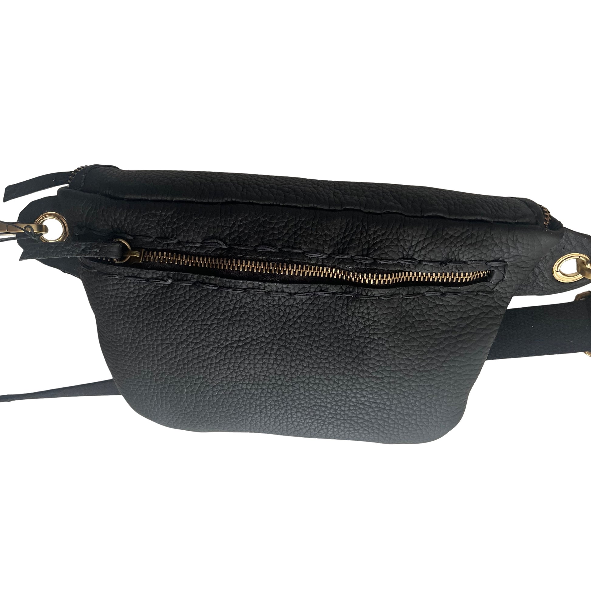 Marsupio Gemelle Toscane in pelle nera con zip e design elegante, borsa monospalla pelle nera