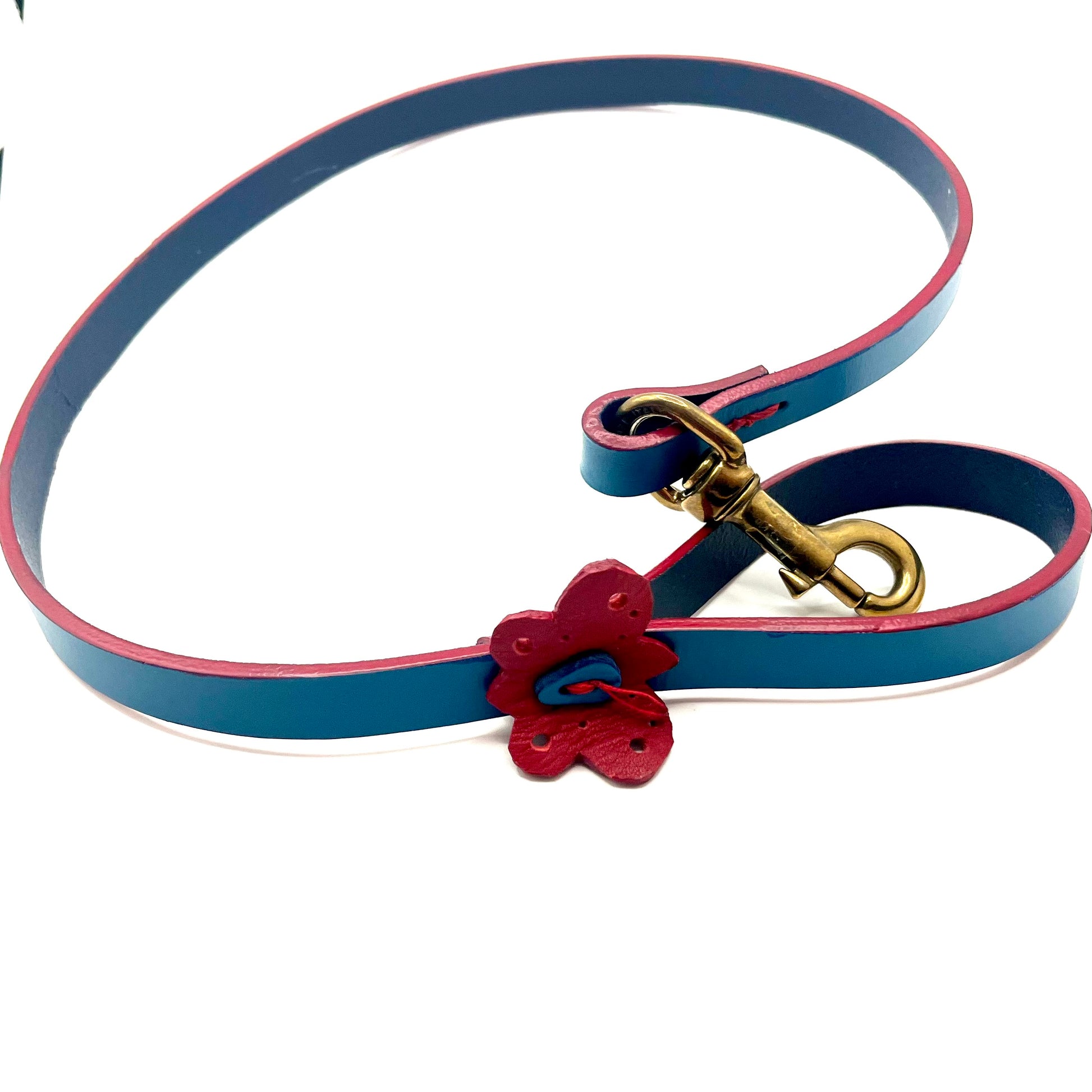 Guinzaglio cuoio fatto a mano Gemelle Toscane con decorazione floreale elegante e robusta fibbia